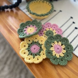 Custom crochet coasters - they also work as car coasters for cup holders 😊